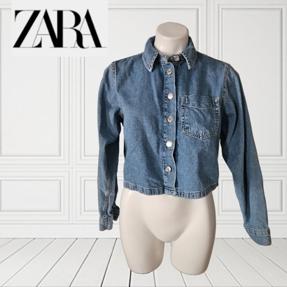 Zara Classic Blue Denim Cropped Jacket Shirt